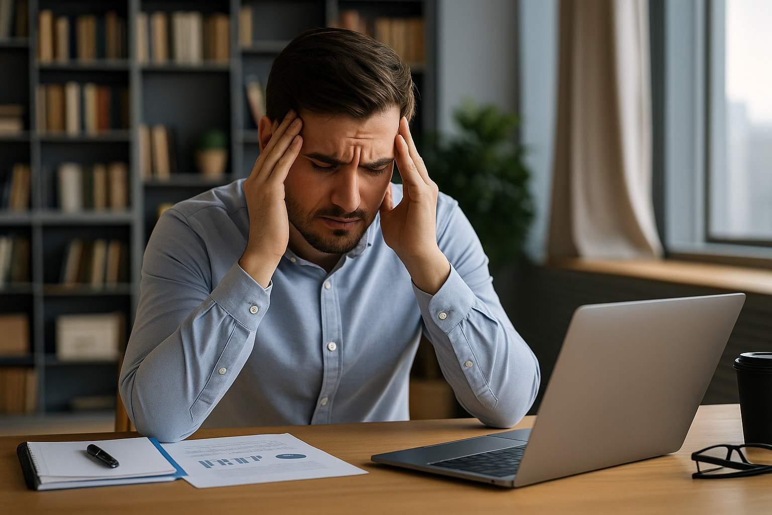 Personne stressée au travail devant son ordinateur